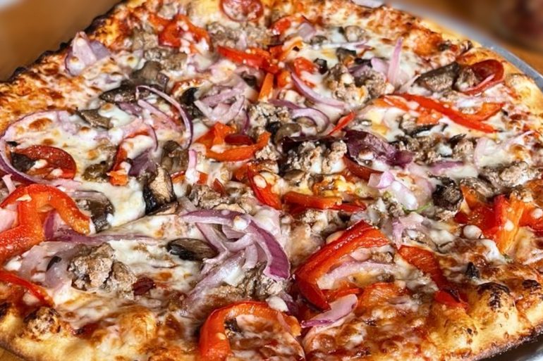 Loaded Pizza at Schilling Beer in Littleton, NH