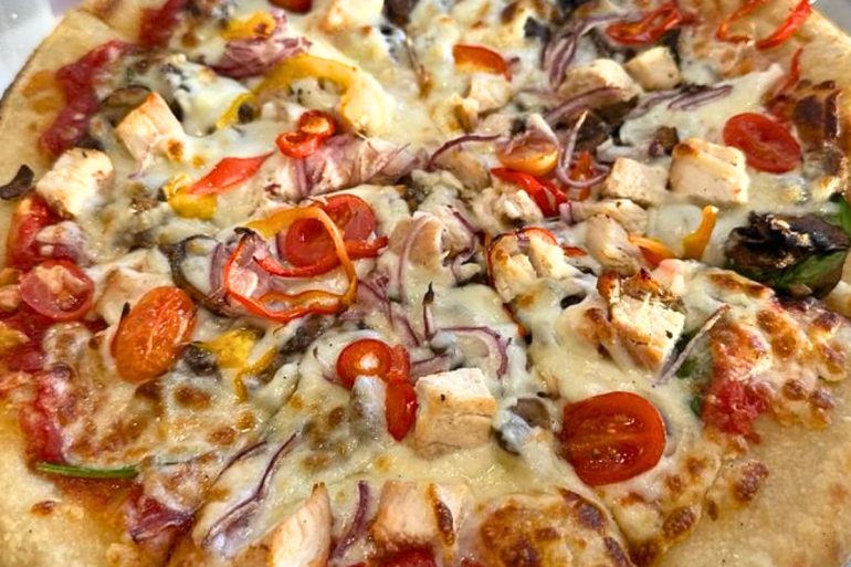 Monkey Wrench Pizza at River Rock Roasting Co in La Verkin, Utah